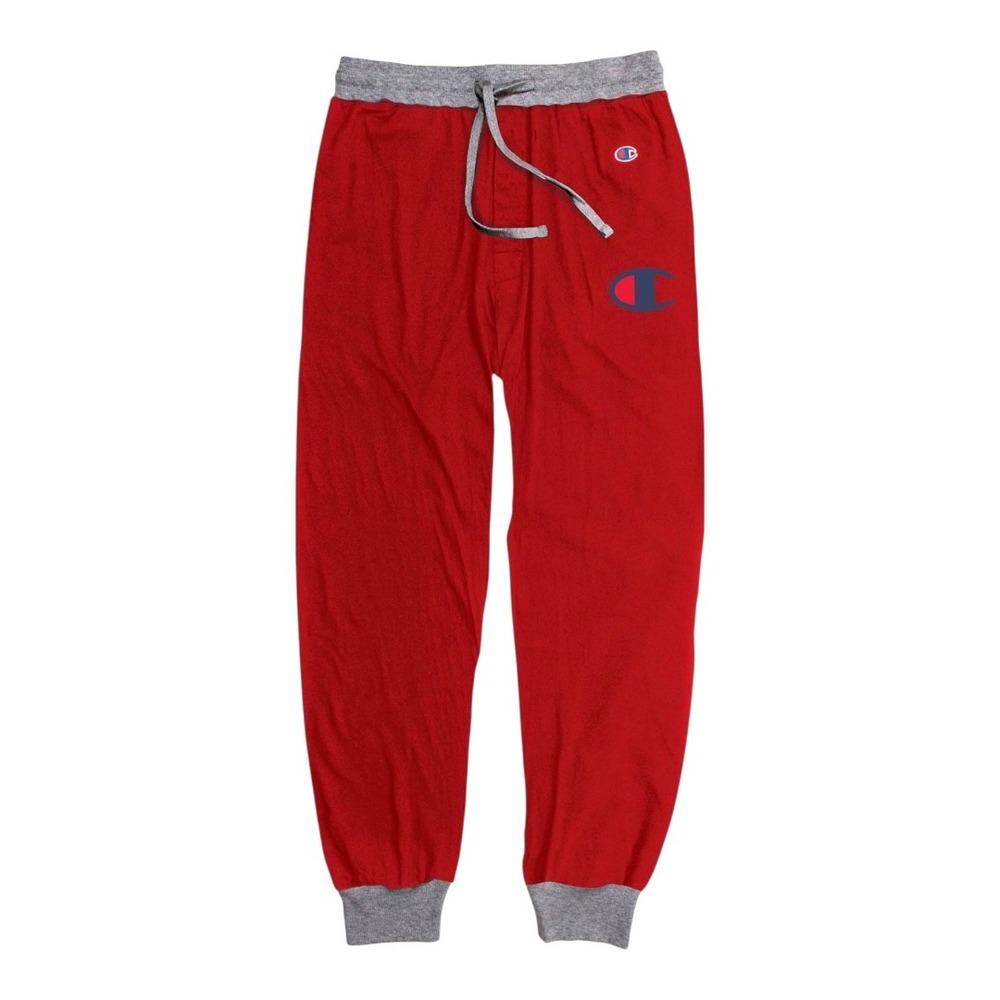 Champion Men's Pajama Pants Lounge Sleepwear Red Joggers Logo Gray Trim Size L